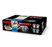 Sheba Delicatezze in Gelatina, Atún, Salmón, Pescado Blanco y Bacalao, alimento húmedo Completo para Gatos Adultos, 60 bolsitas de 85 g