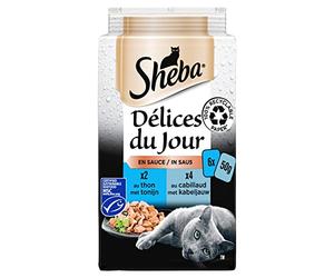 SHEBA Délices du jour Sachets Fraîcheur Sélection aux Poissons en Sauce 6x50 g