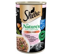SHEBA lata 6x400 g Nature's Collection - alimento húmedo completo para gatos adultos, con salmón aderezado con ñame y judías verdes, en salsa
