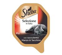 Sheba Selección en Salsa, Comida húmeda para Gatos con suculenta Carne de Res y Pavo - 22 bandejas de 85 g, Total: 1870 g
