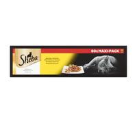 Sheba Selección en Salsa, Pollo, Pavo, Pato y Aves, alimento húmedo Completo para Gatos Adultos, 60 bolsitas de 85 g