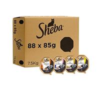 Sheba Selección Surtida Mezcla de Bandejas de Salmón, Pollo, Pavo y Cordero, Comida para Gatos Adultos, 88 x 85 g