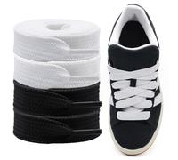 Shecret Cordones Gruesos para Adidas Campus 00s, Pack de 2 Pares, Cordones Planos Anchos de 15mm, Cordones de Reemplazo para Zapatillas - Negro & Blanco