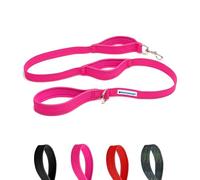 Shed Defender Correa de 5 pies - Tres asas acolchadas - Grosor de doble capa para mayor resistencia - Costuras reflectantes 5 pies para perros grandes y pequeños - Correa de entrenamiento (rosa)