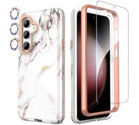 SHEDEER Funda para Galaxy S25, con Parachoques & Glitter Protector Cámara & Protector Pantalla, Funda para Galaxy S25, Aesthetic, Brillante, 360 Antigolpes, Resistente Arañazos, Mármol