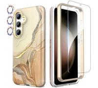 SHEDEER Funda para Galaxy S25, con Parachoques&Glitter Protector Cámara & Protector Pantalla,Funda para Galaxy S25,Aesthetic, Brillante,360 Antigolpes,Resistente Arañazos,Blanco Elegante