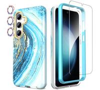 SHEDEER Funda para Galaxy S25, con Parachoques & Glitter Protector Cámara&Protector Pantalla,Funda para Galaxy S25, Aesthetic, Brillante, 360 Antigolpes,Resistente Arañazos,Azul Estrella
