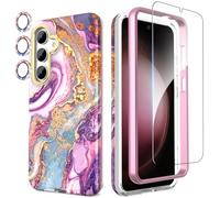 SHEDEER Funda para Galaxy S25, con Parachoques & Glitter Protector Cámara&Protector Pantalla,Funda para Galaxy S25, Aesthetic, Brillante, 360 Antigolpes,Resistente Arañazos,Purple Meteor