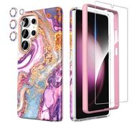SHEDEER Funda para Galaxy S25 Ultra, con Parachoques & Glitter Protector Cámara&Protector Pantalla,Funda para Galaxy S25 Ultra, Aesthetic, Brillante, 360 Antigolpes,Resistente Arañazos,Purple Meteor