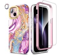 SHEDEER Funda para iPhone 15 contector Pantalla & Parachoques +tector Cámara, TPU Antigolpestección de 360 Grados, Resistente a la Decoloración Carcasas y Fundas para iPhone 15, Morado