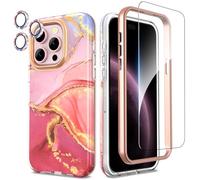 SHEDEER Funda para iPhone 15 Pro, 6,1Pulgadas,4 in 1 con Parachoques&Glitter Protector Cámara&Protector Pantalla, TPU Funda Aesthetic,Brillante,Anti-Amarillo, 360 Antigolpes,Resistente Arañazos, Rosa