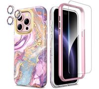 SHEDEER Funda para iPhone 15 Pro con Protector Pantalla & Parachoques + Protector Cámara, TPU Antigolpes Protección de 360 Grados, Resistente a la Decoloración Carcasas y Fundas para 15 Pro, Morado