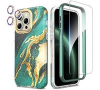SHEDEER Funda para iPhone 15 Pro MAX,6,7Pulgadas, 4 in 1 con Parachoques & Glitter Protector Cámara&Protector Pantalla,TPU Funda Aesthetic,Brillante, 360 Antigolpes,Resistente Arañazos,Verde Fantasia