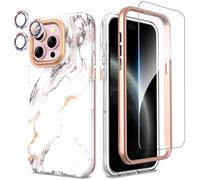 SHEDEER Funda para iPhone 15 Pro MAX, 6,7Pulgadas, 4 in 1 con Parachoques & Glitter Protector Cámara&Protector Pantalla, TPU Funda Aesthetic,Brillante, 360 Antigolpes,Resistente Arañazos, Marmo