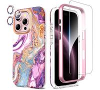 SHEDEER Funda para iPhone 16 Pro, con Parachoques & Glitter Protector Cámara & Protector Pantalla, Funda para iPhone 16 Pro, Aesthetic, Brillante, 360 Antigolpes, Resistente Arañazos, Purple Meteor