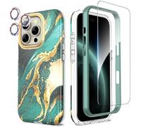 SHEDEER Funda para iPhone 16 Pro con Protector Pantalla & Parachoques + Protector Cámara, TPU Antigolpes Protección de 360 Grados, Resistente a la Decoloración Carcasas y Fundas para 16 Pro, Verde