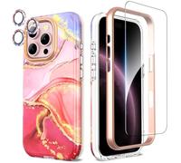 SHEDEER Funda para iPhone 16 Pro con Protector Pantalla & Parachoques + Protector Cámara, TPU Antigolpes Protección de 360 Grados, Resistente a la Decoloración Carcasas y Fundas para 16 Pro, Rosa