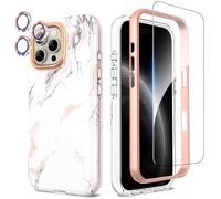 SHEDEER Funda para iPhone 16 Pro MAX con Protector Pantalla & Parachoques + Protector Cámara, TPU Antigolpes Protección de 360 Grados, Resistente a la Decoloración Fundas para 16 Pro MAX, Mármol