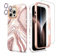 SHEDEER Funda para iPhone 16 Pro MAX con Protector Pantalla & Parachoques + Protector Cámara, TPU Antigolpes Protección de 360 Grados, Resistente a la Decoloración Fundas para 16 Pro MAX, Oro Rosa