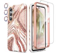 SHEDEER Funda para Samsung Galaxy A55, con Parachoques & Glitter Protector Cámara & Protector Pantalla, Funda para Galaxy A55, Aesthetic, Brillante, 360 Antigolpes, Resistente Arañazos, Oro