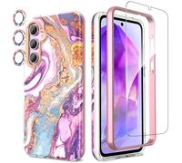 SHEDEER Funda para Samsung Galaxy A55, con Parachoques & Glitter Protector Cámara & Protector Pantalla, Funda para Galaxy A55, Brillante, 360 Antigolpes, Resistente Arañazos, Purple Meteor
