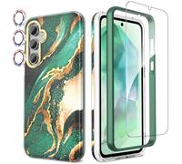 SHEDEER Funda para Samsung Galaxy A55, con Parachoques & Glitter Protector Cámara & Protector Pantalla, Funda para Galaxy A55, Brillante, 360 Antigolpes, Resistente Arañazos, Verde Fantasía