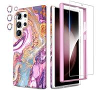 SHEDEER Funda para Samsung Galaxy S24 Ultra, con Parachoques & Glitter Protector Cámara & Protector Pantalla, Funda para S24 Ultra, Brillante, 360 Antigolpes, Resistente Arañazos, Purple Meteor