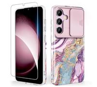SHEDEER Funda para Samsung S24 Plus con Cubierta Deslizante para Cámara & Protector de Pantalla, Funda para Galaxy S24 Plus con Glitter,Brillante, 360 Antigolpes, Resistente Arañazos, Purple Meteor