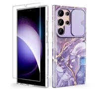 SHEDEER Funda para Samsung S24 Ultra con Cubierta Deslizante para la Cámara + Protector de Pantalla, Delgada y Ligera, Brillante Resistente a la Decoloración Funda para Galaxy S24 Ultra, Morado