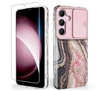 SHEDEER Funda para Samsung S25 con Cubierta Deslizante para la Cámara + Protector de Pantalla, Delgada y Ligera Funda para Galaxy S25, Brillante Resistente a la Decoloración Fundas S25 5G, Negro