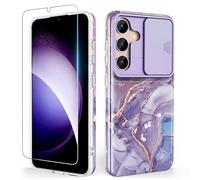 SHEDEER Funda para Samsung S25 con Cubierta Deslizante para la Cámara + Protector de Pantalla, Delgada y Ligera Funda para Galaxy S25, Brillante Resistente a la Decoloración Fundas S25 5G, Morado
