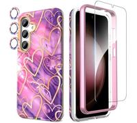 SHEDEER Funda para Samsung S25 con Protector Pantalla & Parachoques + Protector Cámara, TPU Antigolpes Protección de 360 Grados, Fundas Galaxy S25 Resistente a la Decoloración Funda S25, Morado