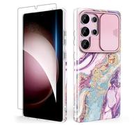 SHEDEER Funda para Samsung S25 Ultra con Cubierta Deslizante para Cámara & Protector de Pantalla, Funda para Galaxy S25 Ultra con Glitter,Brillante, 360 Antigolpes, Resistente Arañazos, Purple Meteor