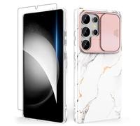 SHEDEER Funda para Samsung S25 Ultra con Cubierta Deslizante para Cámara & Protector de Pantalla, Funda para Galaxy S25 Ultra con Glitter,Brillante, 360 Antigolpes, Resistente Arañazos, Mármol