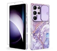 SHEDEER Funda para Samsung S25 Ultra con Cubierta Deslizante para Cámara & Protector de Pantalla, Funda para Galaxy S25 Ultra con Glitter,Brillante, 360 Antigolpes, Resistente Arañazos, Light Violet