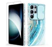 SHEDEER Funda para Samsung S25 Ultra con Cubierta Deslizante para Cámara & Protector de Pantalla, Funda para Galaxy S25 Ultra con Glitter,Brillante, 360 Antigolpes, Resistente Arañazos, Azul Estrella