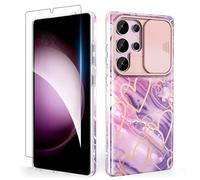 SHEDEER Funda para Samsung S25 Ultra con Cubierta Deslizante para Cámara & Protector de Pantalla, Funda para Galaxy S25 Ultra con Glitter,Brillante, 360 Antigolpes, Resistente Arañazos, Corazón