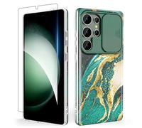 SHEDEER Funda para Samsung S25 Ultra con Cubierta Deslizante para Cámara & Protector de Pantalla, Funda para Galaxy S25 Ultra con Glitter,Brillante, 360 Antigolpes, Resistente Arañazos,Verde Fantasía