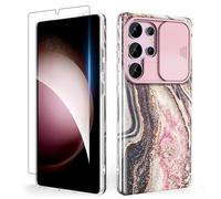 SHEDEER Funda para Samsung S25 Ultra con Cubierta Deslizante para la Cámara + Protector de Pantalla, Delgada y Ligera, Brillante Resistente a la Decoloración Funda para Galaxy S25 Ultra, Negro