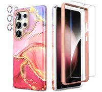 SHEDEER Funda para Samsung S25 Ultra con Protector Pantalla & Parachoques + Protector Cámara, TPU Antigolpes Protección de 360 Grados, Resistente a la Decoloración Fundas para Galaxy S25 Ultra, Rosa