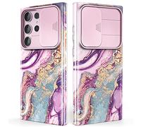 SHEDEER Funda Samsung S23 Ultra Aesthetic con Deslizante Protector Cámara, TPU Funda Samsung S23 Ultra Marmol con Glitter, Anti-Amarillo,Brillante,360 Antigolpes, Resistente Arañazos,Purple Meteor