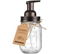 SheeChung Mason Jar - Dispensador de jabón espumoso, tapa de acero inoxidable y bomba de jabón espumoso, el mejor dispensador de jabón de espuma de mano de vidrio para tocadores de baño o fregadero de