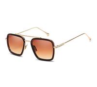 SHEEN KELLY Gafas de sol retro cuadradas con montura de metal para hombres Mujeres Gafas Tamaño 1: 1