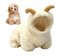 Sheep Dog Costume, Plush Lamb Shape Pet Hoodie with 3D Horn Design, Cute | Pet Clothing for Seasonal Dress Up and Warmth, Suitable for Dogs and Cats, Ideal for Home, Walking, Commuting, Parties