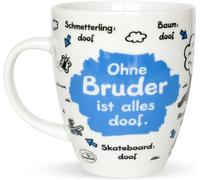Sheepworld 45140 Ohne Bruder ist alles doof - Taza (porcelana, 9,5 x 9,5 x 11 cm), color azul