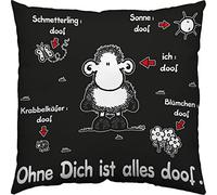 Sheepworld Cojín con Texto en alemán Ohne Dich ist Alles Doof | Zierkissen Baumwolle, 40 cm x 40 cm, Schwarz | Kissen mit Sprech, Geschenk Liebe Valentinstag | 40158
