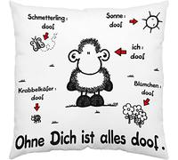 Sheepworld Cojín con Texto en alemán Ohne Dich ist Alles Doof | Zierkissen Baumwolle, 40 cm x 40 cm, weiß | Kissen mit Frach, Geschenk Verliebte | 40157