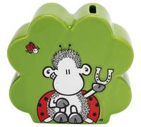 Sheepworld Hucha con diseño de Amuleto de la Suerte, Lata 3D de Porcelana en Forma de trébol, diseño Impreso, 12,2 cm x 5,6 cm x 11,3 cm | Regalo para Navidad, Año Nuevo, Calendario de Adviento |