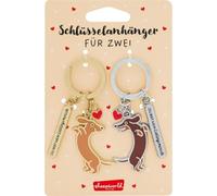 Sheepworld Par de llaveros con diseño de perro salchicha | 2 colgantes con llavero y dije metal epoxi longitud 8,6 cm | Regalo para dos San Valentín | 75302