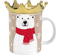 Sheepworld Taza con corona diseño de oso polar | Taza de café, porcelana, 35 cl, tapa en forma de corona, caja de regalo | regalo para Navidad, Año Nuevo, calendario de Adviento | 51223